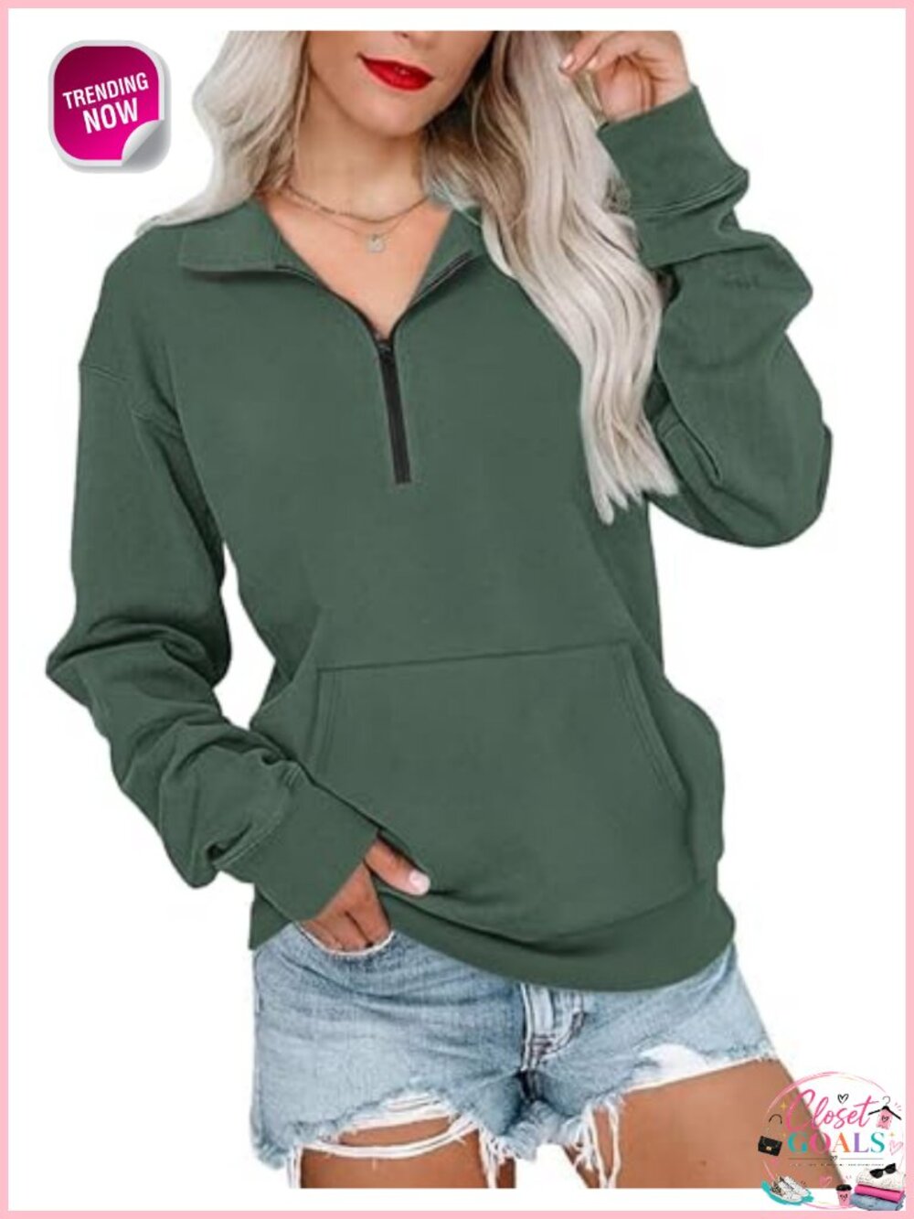Half Zip Oversized Sweatshirt Women's Long Sleeve Pullover Top